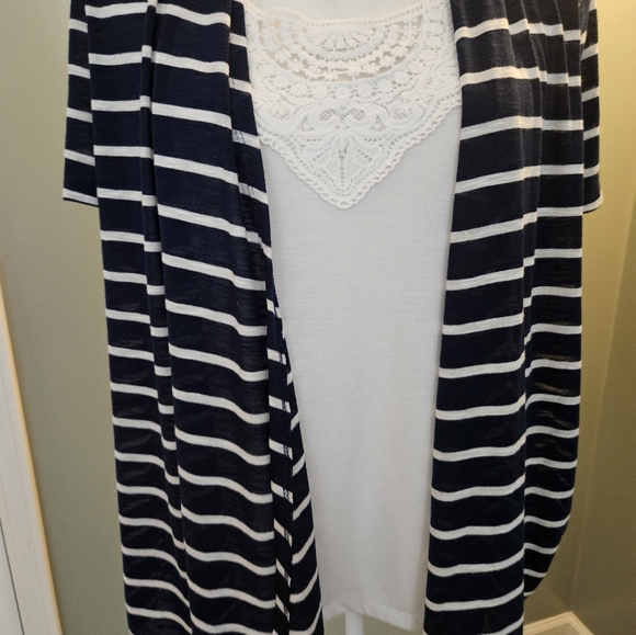 Kim Rogers Women's Size PXL Navy and White Striped Cardigan with Shirt New - Picture 5 of 12